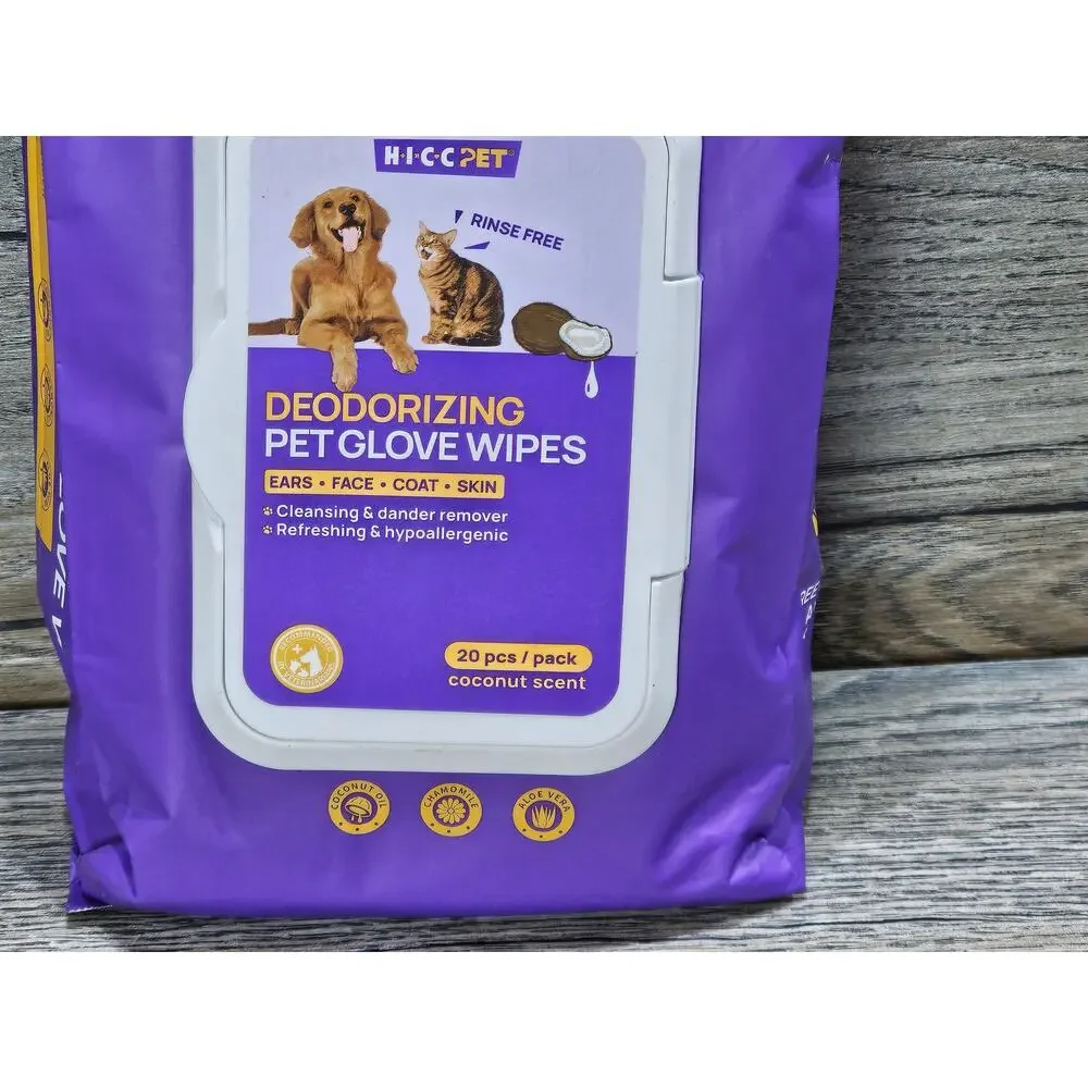 HICC PET Deodorizing Pet Glove Wipes Coconut Scent 20 Count